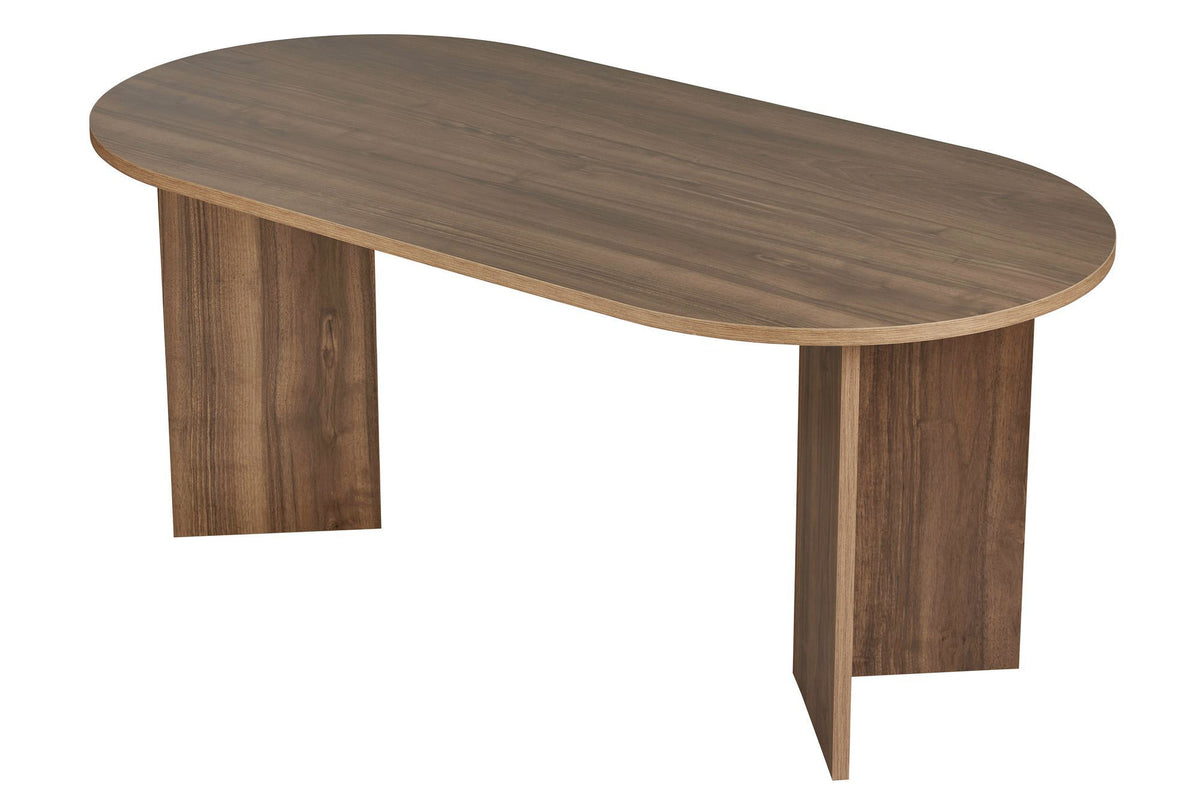 Vanrik 180x90cm Oval Dining Table with Twin Panel Legs — Natural Walnut Effect