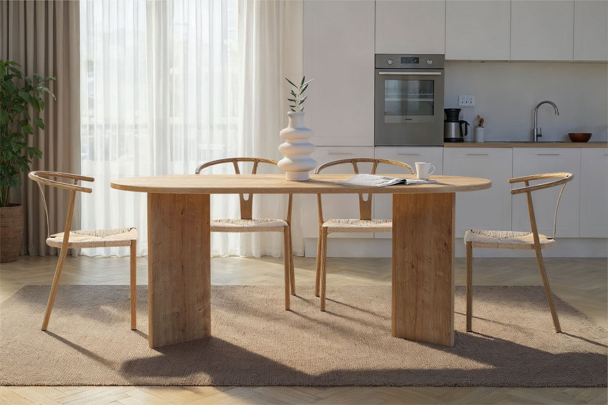 Vanrik 180x90cm Oval Dining Table with Twin Panel Legs — Oak