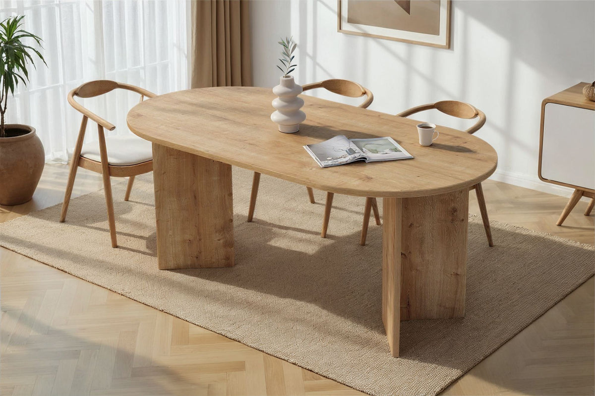 Vanrik 180x90cm Oval Dining Table with Twin Panel Legs — Oak