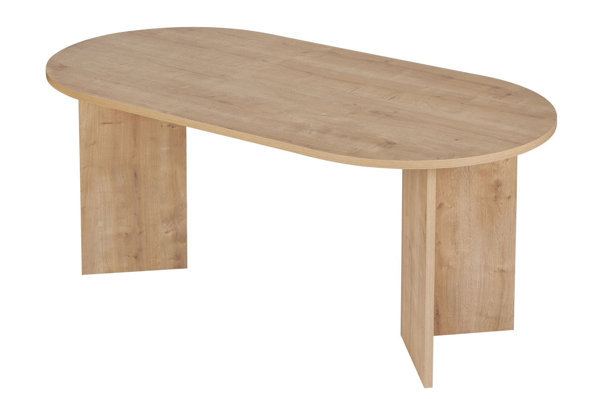 Vanrik 180x90cm Oval Dining Table with Twin Panel Legs — Oak
