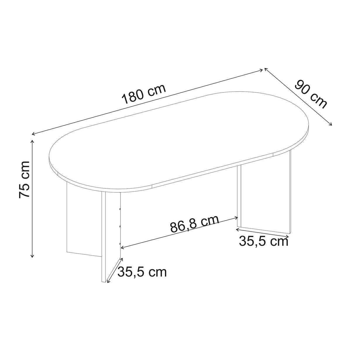 Vanrik 180x90cm Oval Dining Table with Twin Panel Legs — Oak