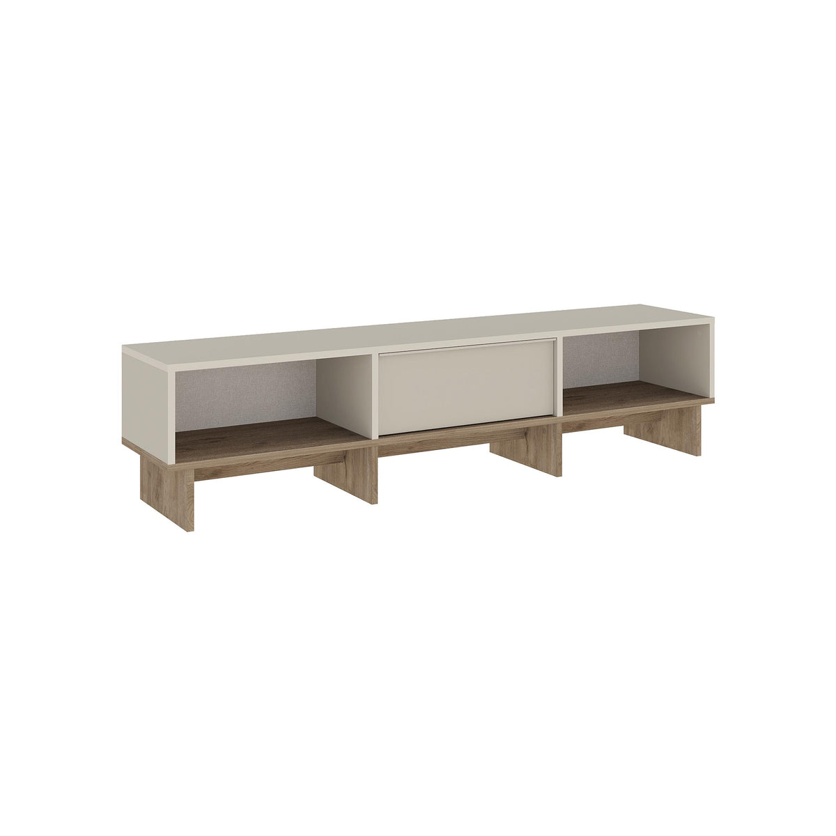 Trunvo 170cm TV Stand with Drop-Down Door and Open Shelves — Sandstone, Natural Oak