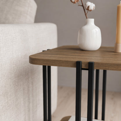 Zemlo 41cm Square 2-Tier Side Table with Metal Side Legs — Whiskey Oak