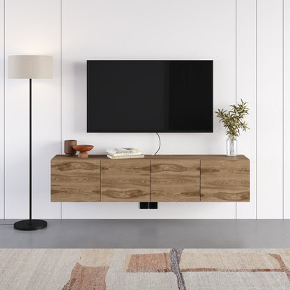 Hesmo 180cm Wall-Mounted TV Unit with 4 Soft-Close Doors — Whiskey Oak