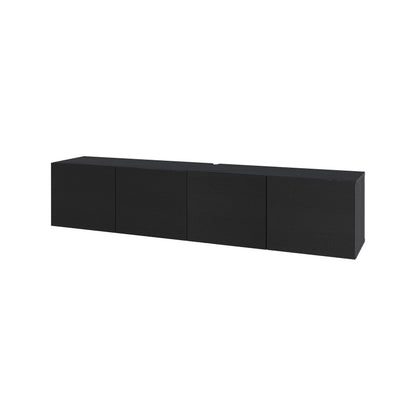 Hesmo 180cm Wall-Mounted TV Unit with 4 Soft-Close Doors — Black Wood