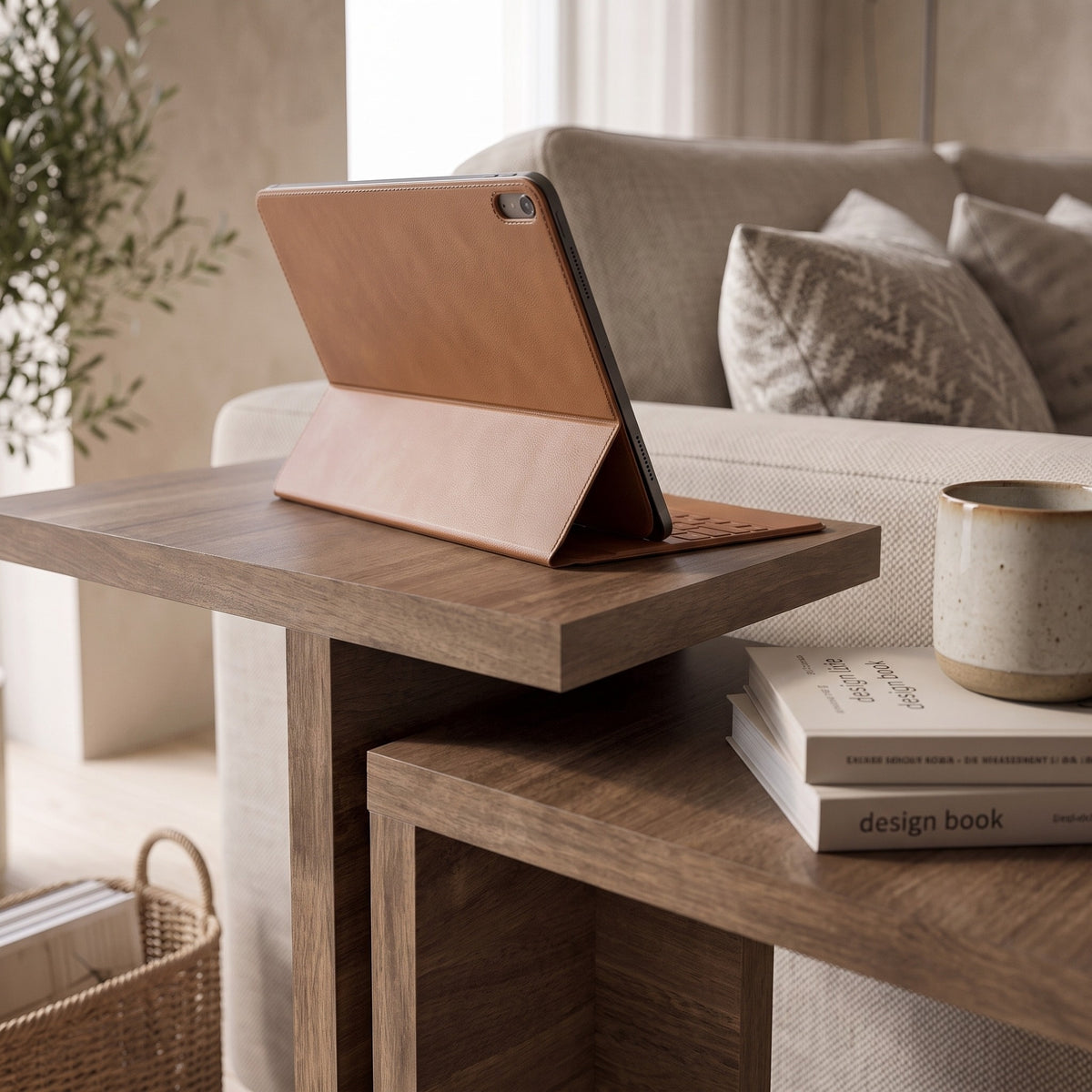 Jorsk C-Shaped Side Tables, Set of 2 (57 cm and 50 cm) — Natural Walnut Effect