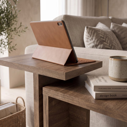 Jorsk C-Shaped Side Tables, Set of 2 (57 cm and 50 cm) — Natural Walnut Effect