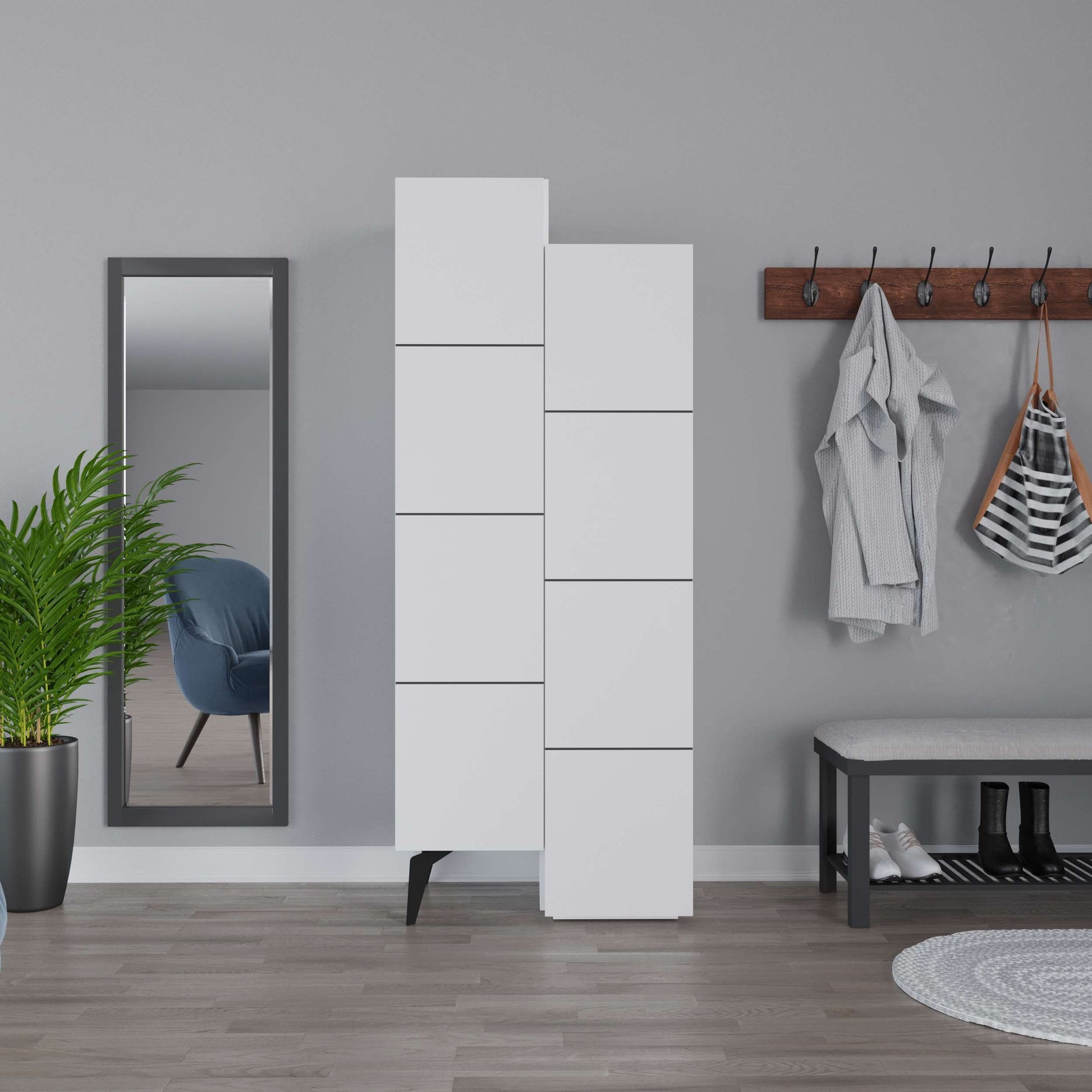Tall multipurpose cabinet with push-to-open doors, ideal for kitchen, bedroom, hallway or bathroom storage