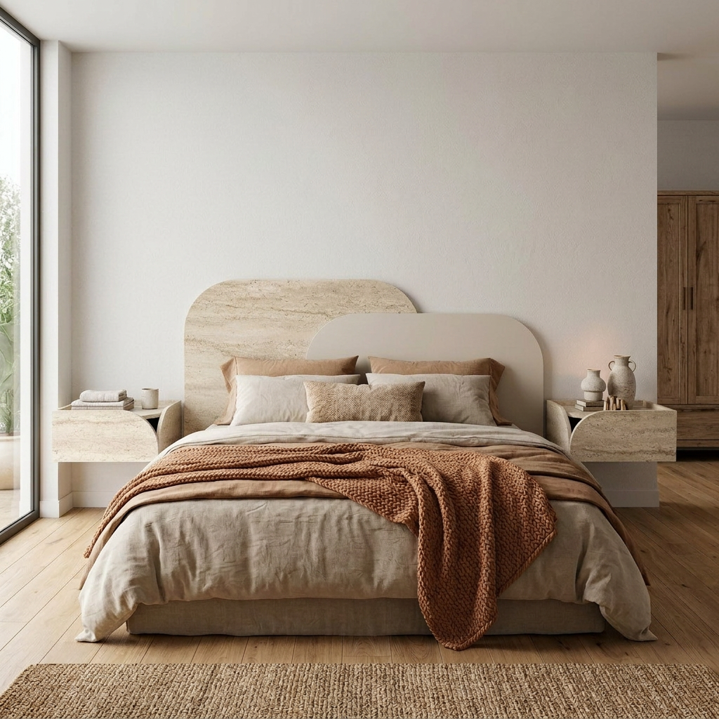 Astrel 160cm Layered Wall-Mounted Headboard for King Size Bed — Travertine, Sandstone, image 1