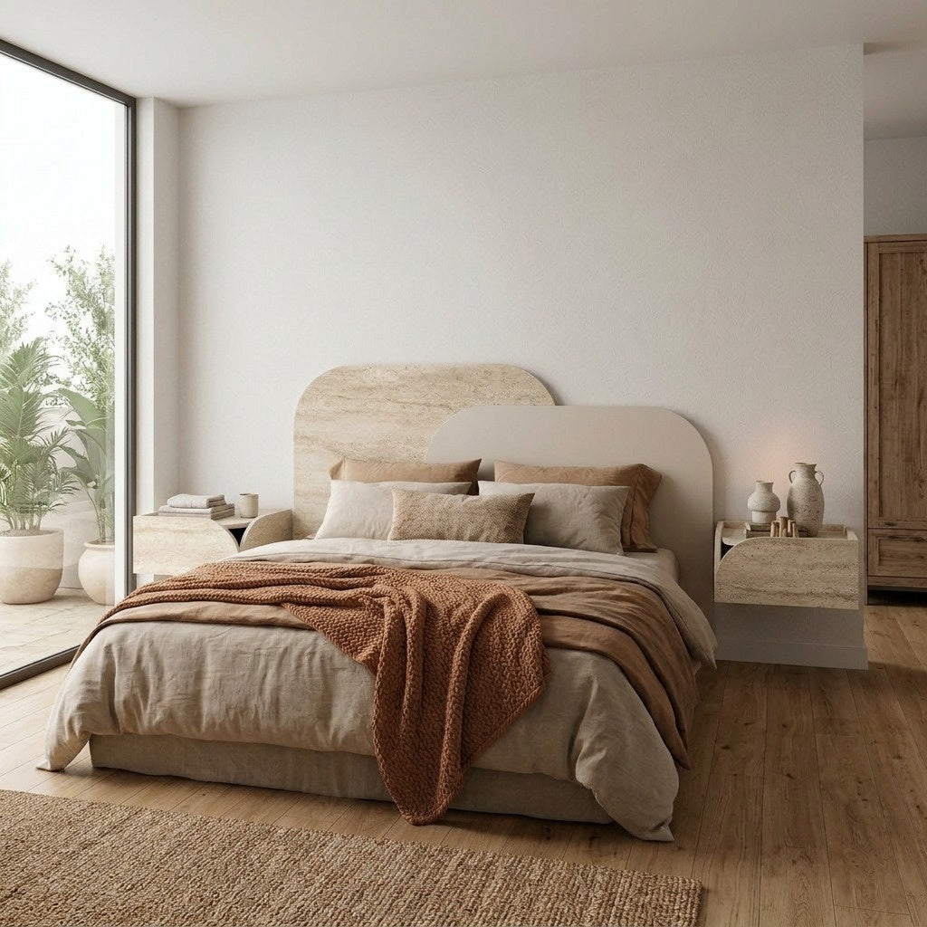 Astrel 160cm Layered Wall-Mounted Headboard for King Size Bed — Travertine, Sandstone, image 2