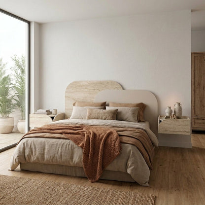 Astrel 160cm Layered Wall-Mounted Headboard for King Size Bed — Travertine, Sandstone, image 2