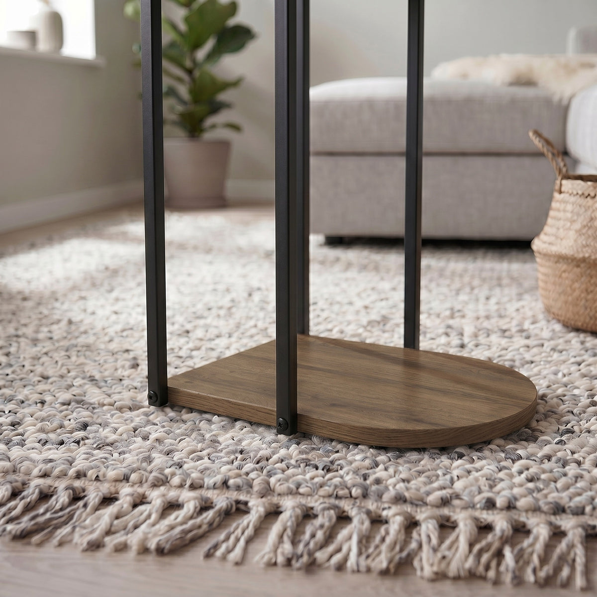 Yrsel 42cm Half-Round Side Table with Lower Shelf — Dark Oak Effect