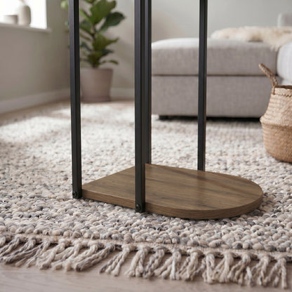 Yrsel 42cm Half-Round Side Table with Lower Shelf — Dark Oak Effect