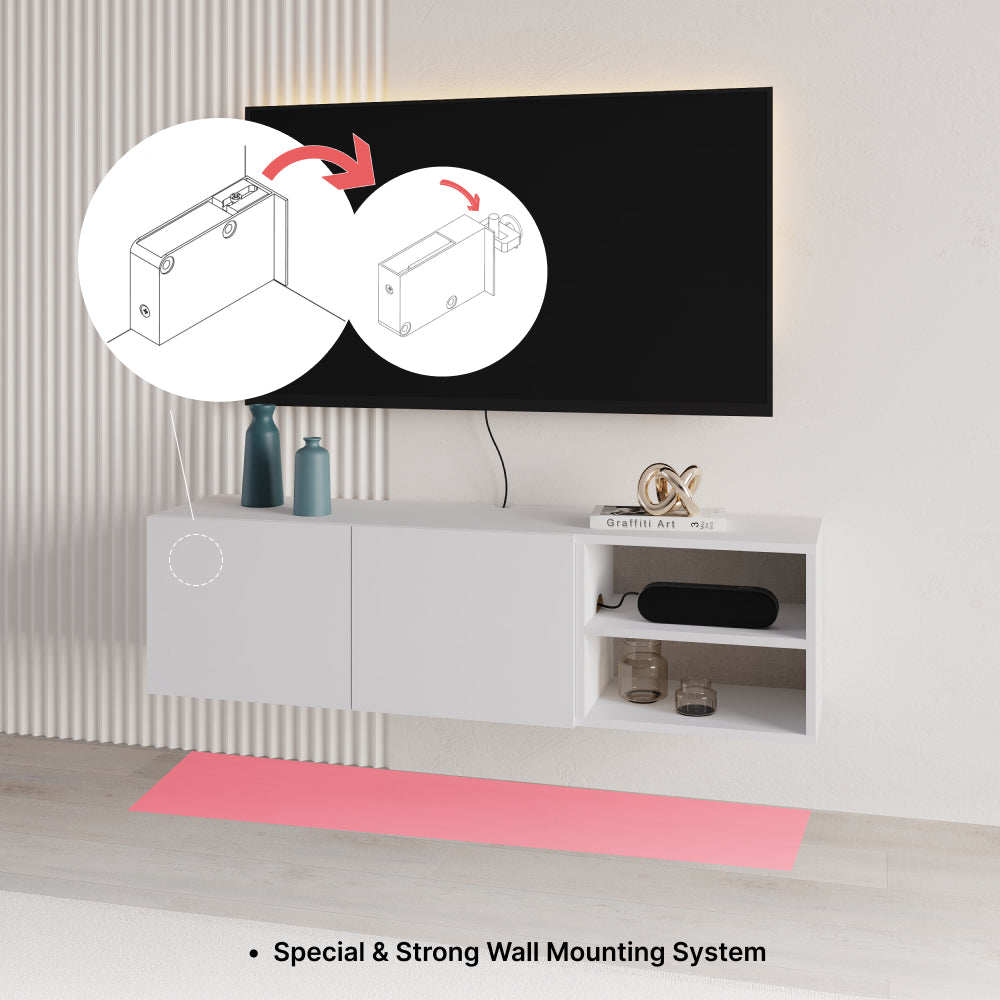 Gilvar 140cm Floating-Style TV Unit with 2 Soft-Close Doors — Black Wood