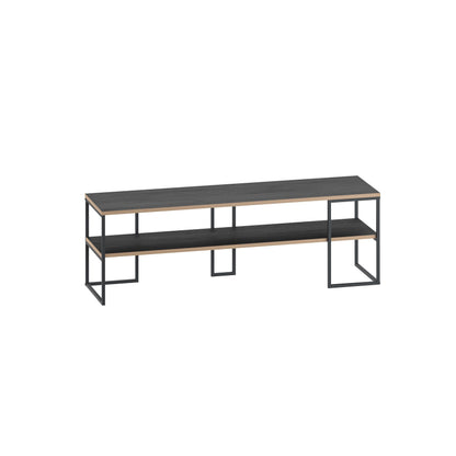 Quorne 140cm Open TV Unit with Black Metal Frame — Black Wood, Plywood