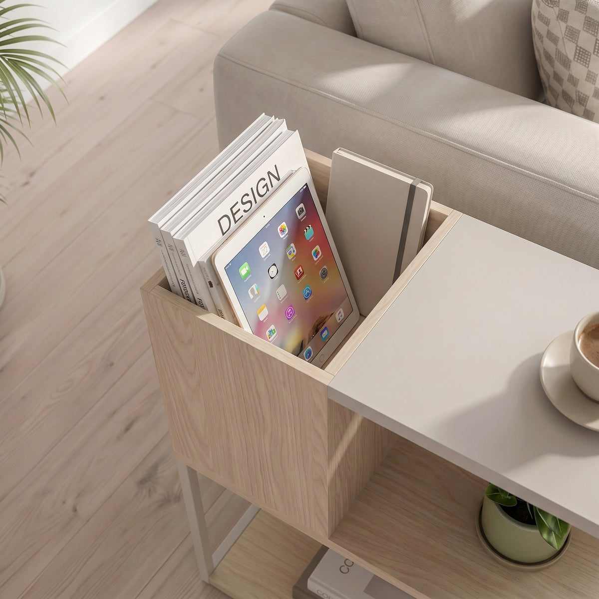 Hasvo 55 cm Multi-Tier Side Table with Cube Storage — Sonoma Oak