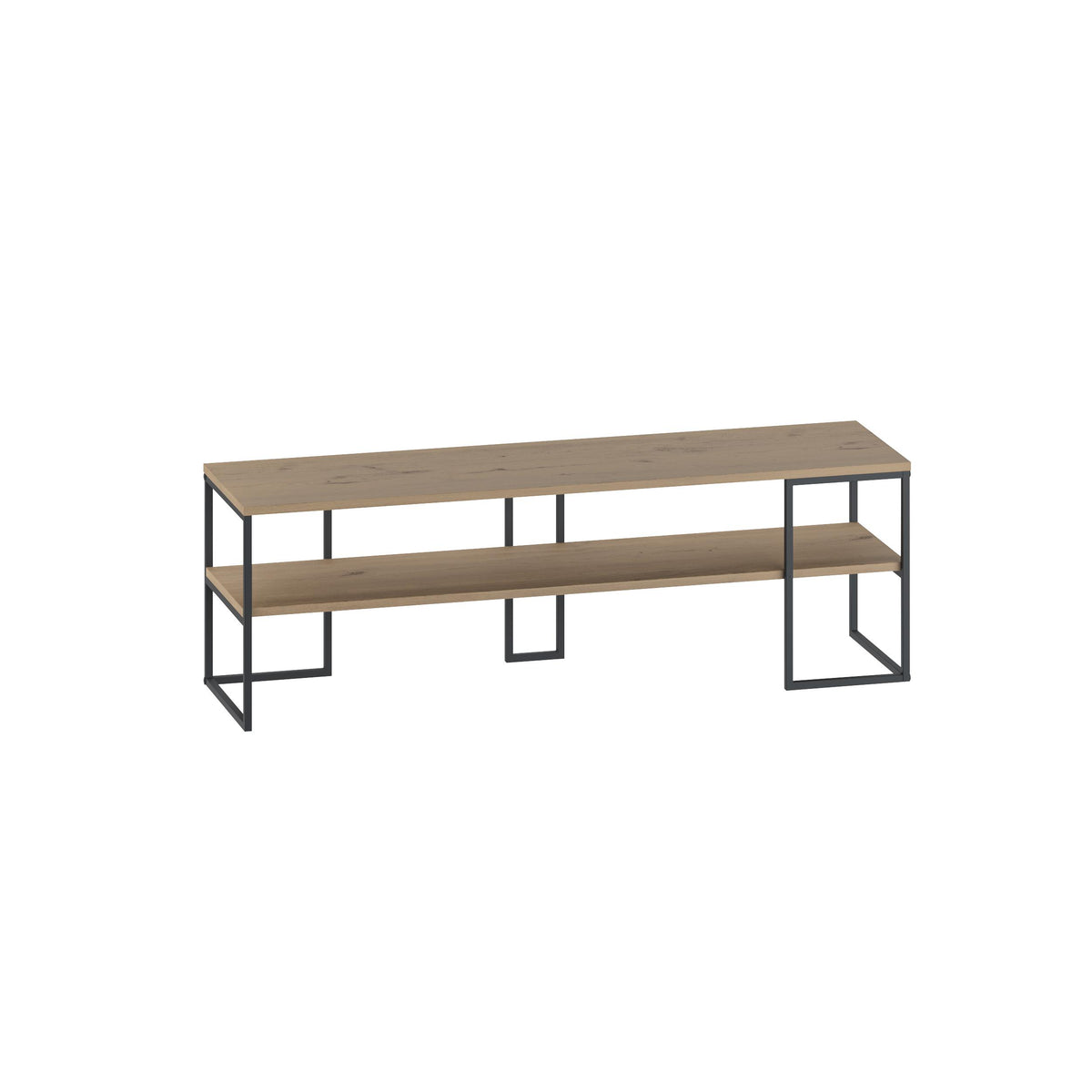 Quorne 140cm Open TV Unit with Black Metal Frame — Natural Oak