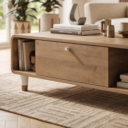 Dovrin 100 cm Coffee Table with Soft-Close Door Storage — Natural Oak