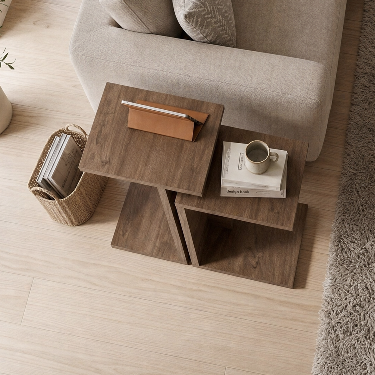 Jorsk C-Shaped Side Tables, Set of 2 (57 cm and 50 cm) — Natural Walnut Effect