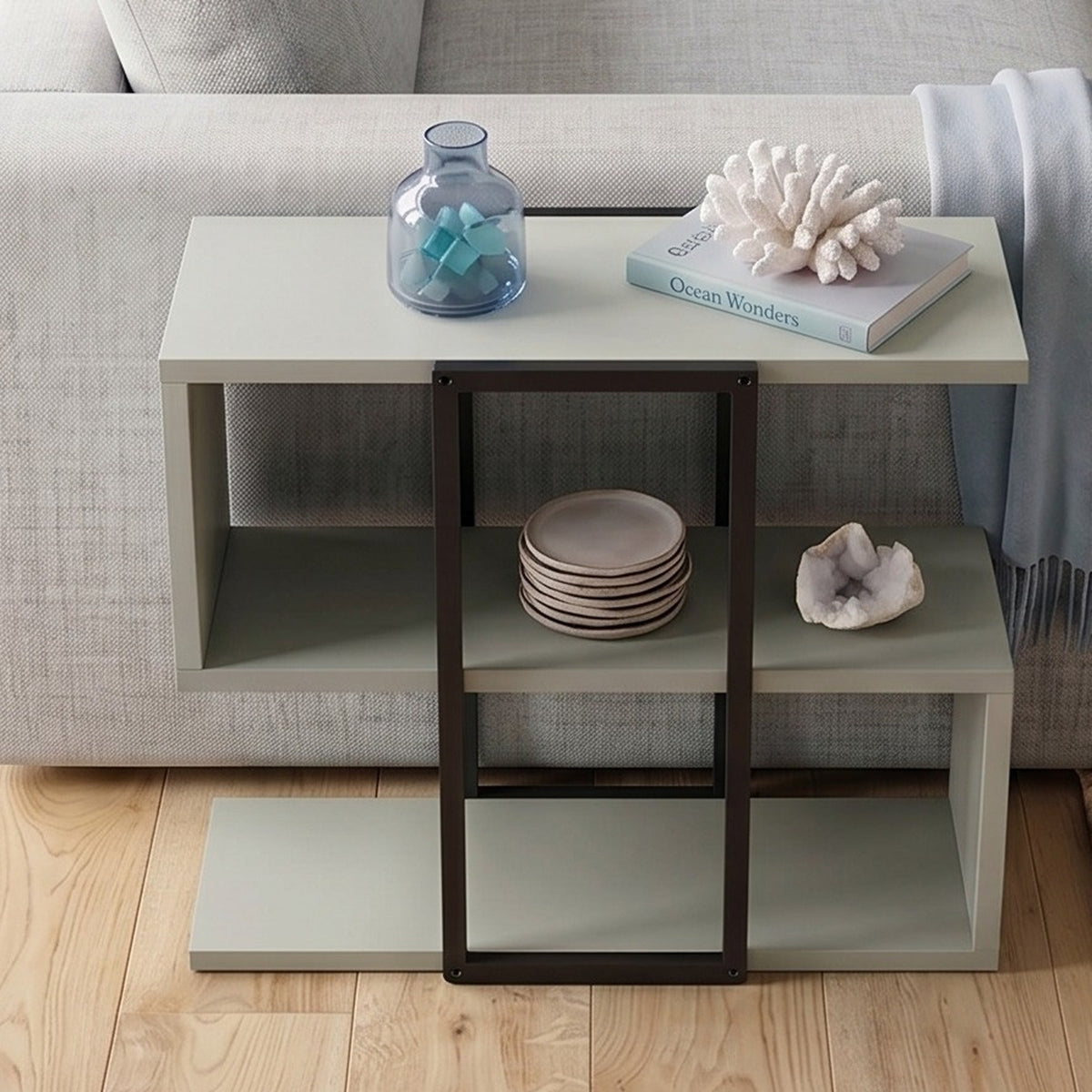 Grelle 56 cm Two-Tier Side Table with Metal Frame — Ash Green