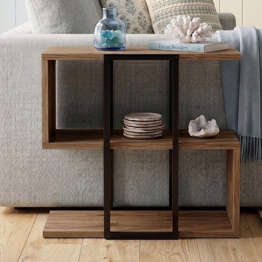 Grelle 56 cm Two-Tier Side Table with Metal Frame — Whiskey Oak