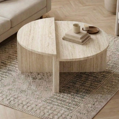 Belvo 90cm Round Coffee Table Set of 2 with Modular D-Shapes — Travertine, image 3