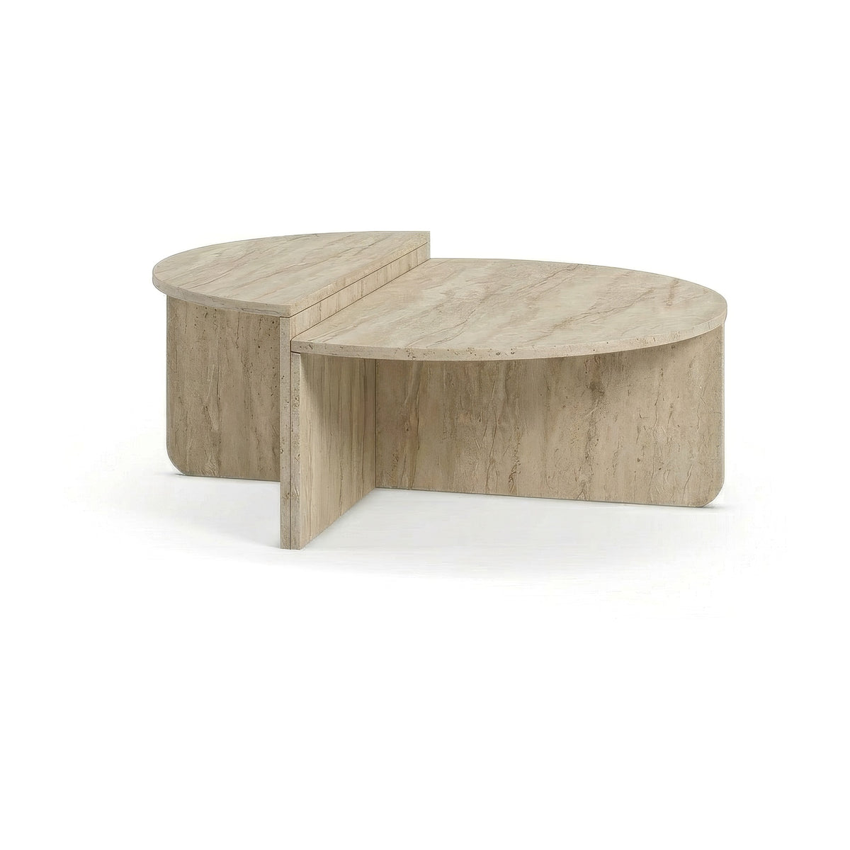 Belvo 90cm Round Coffee Table Set of 2 with Modular D-Shapes — Travertine, image 4