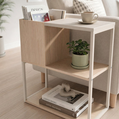 Hasvo 55 cm Multi-Tier Side Table with Cube Storage — Sonoma Oak