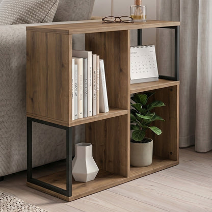 Birkal 62 cm Mini Bookcase with 2 Shelves and Metal Frame — Dark Oak Effect, image 1
