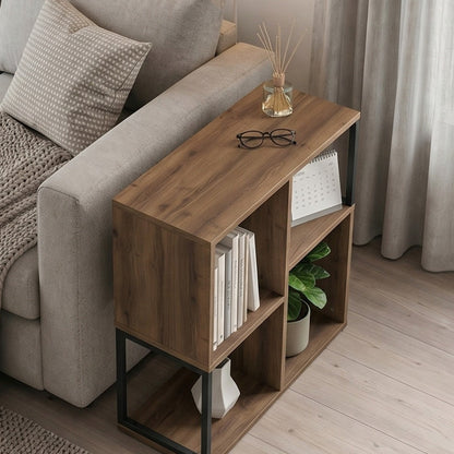 Birkal 62 cm Mini Bookcase with 2 Shelves and Metal Frame — Dark Oak Effect, image 2