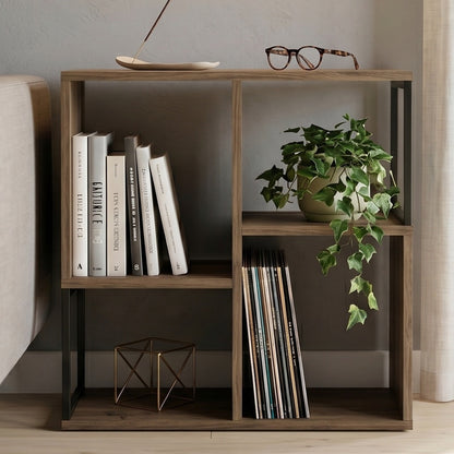 Birkal 62 cm Mini Bookcase with 2 Shelves and Metal Frame — Dark Oak Effect, image 4