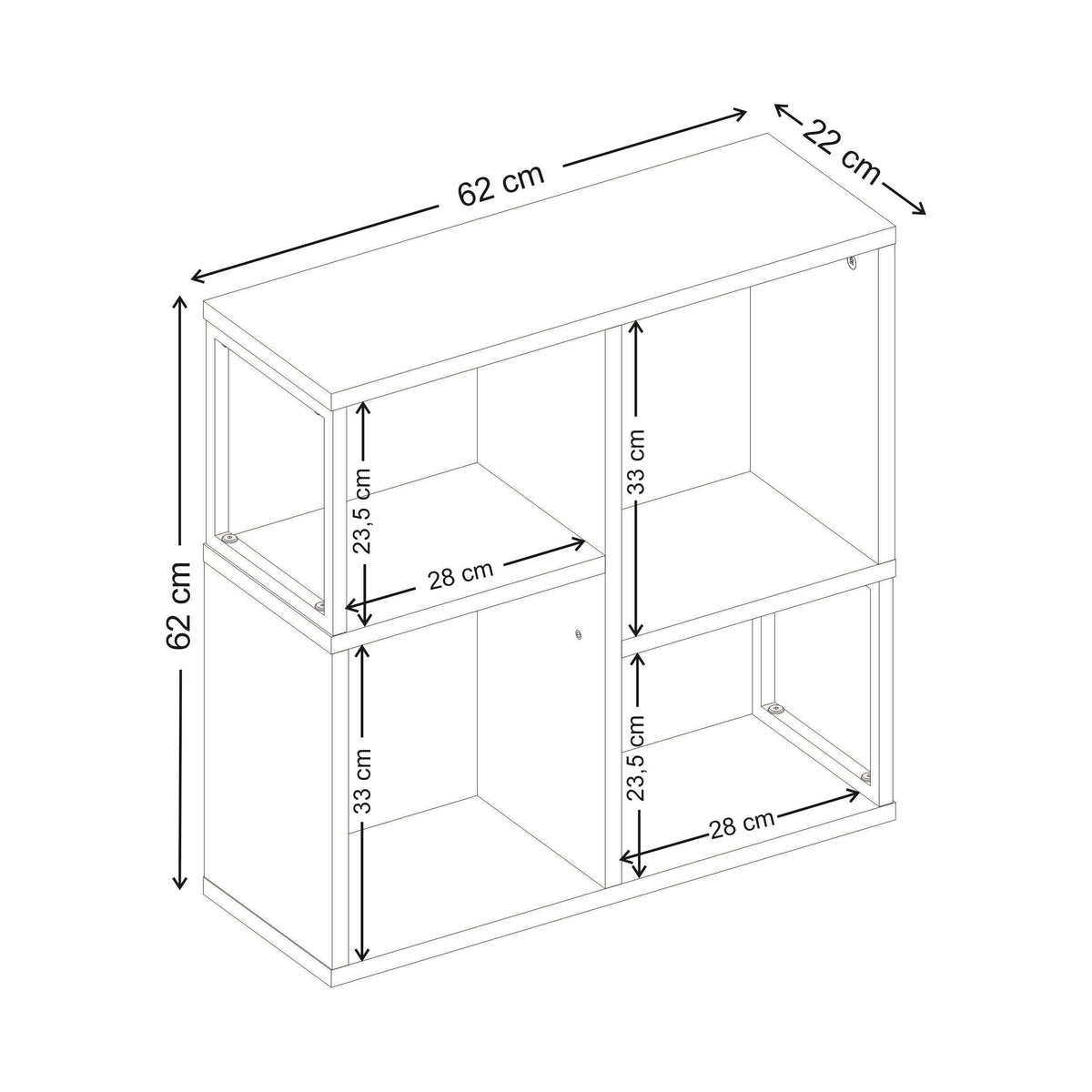 Birkal 62 cm Mini Bookcase with 2 Shelves and Metal Frame — Dark Oak Effect, image 7