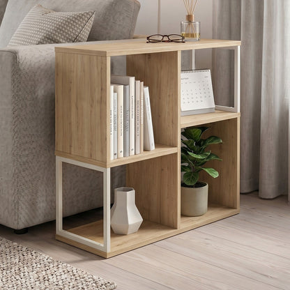 Birkal 62 cm Mini Bookcase with 2 Shelves and Metal Frame — Oak, image 1