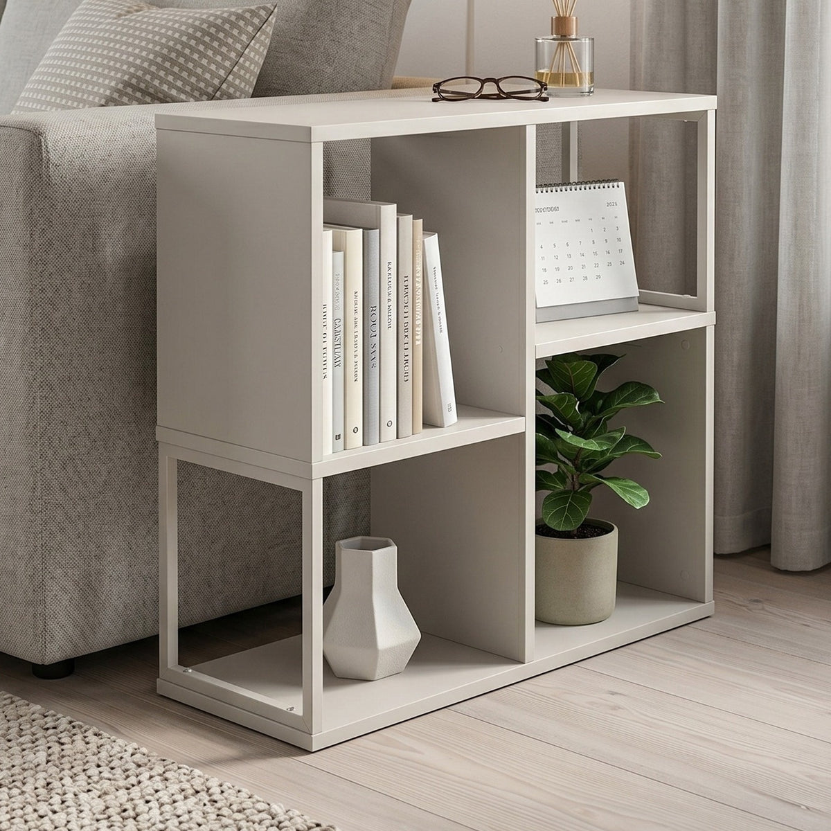 Birkal 62 cm Mini Bookcase with 2 Shelves and Metal Frame — Sandstone, image 1