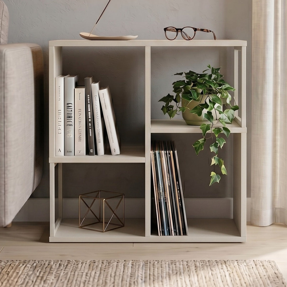 Birkal 62 cm Mini Bookcase with 2 Shelves and Metal Frame — Sandstone, image 4