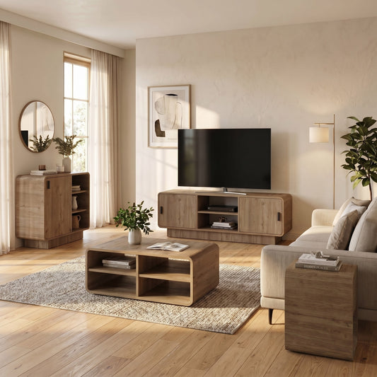 Brisvo 4-Piece Living Room Set, 140cm TV Unit, Rounded Corners — Natural Oak, image 1