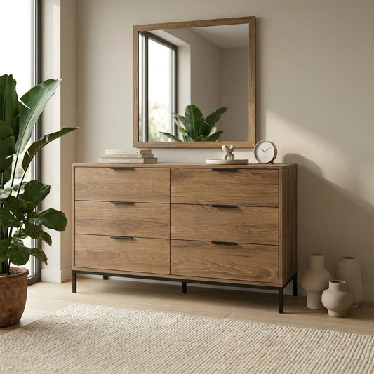 Brondal 140 cm Wide 6 Drawer Chest of Drawers on Metal Legs — Whiskey Oak, image 1