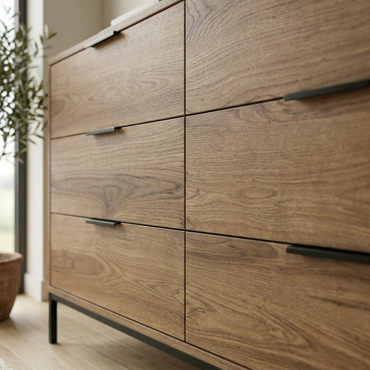 Brondal 140 cm Wide 6 Drawer Chest of Drawers on Metal Legs — Whiskey Oak, image 2