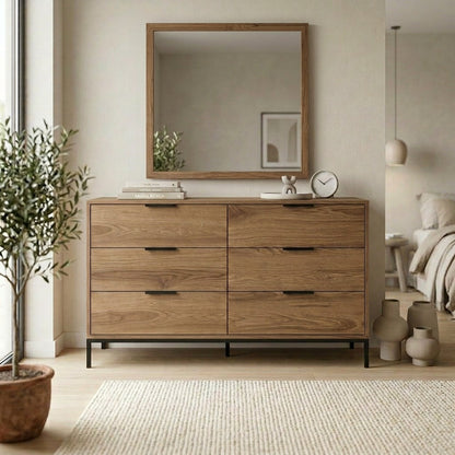 Brondal 140 cm Wide 6 Drawer Chest of Drawers on Metal Legs — Whiskey Oak, image 4