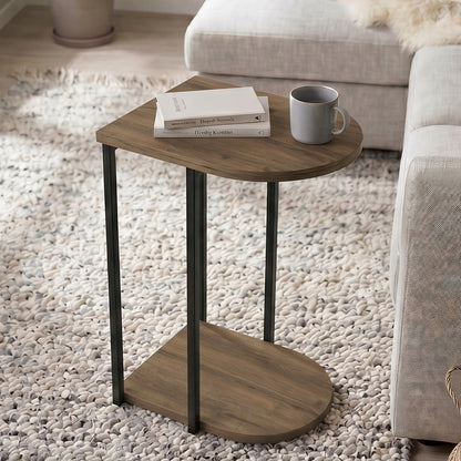 Yrsel 42cm Half-Round Side Table with Lower Shelf — Dark Oak Effect