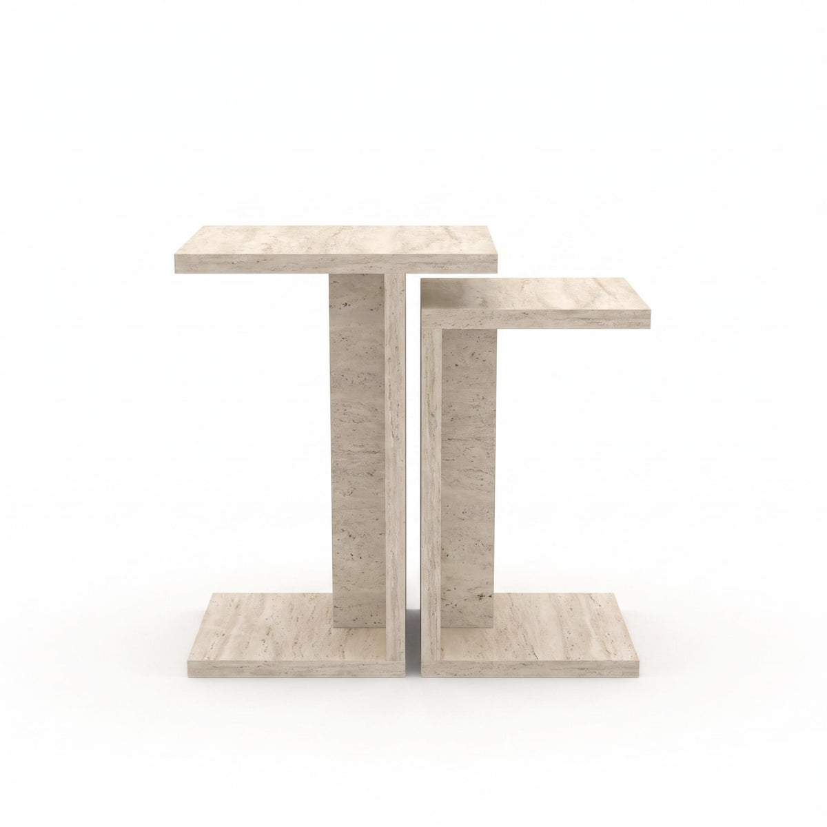 Jorsk C-Shaped Side Tables, Set of 2 (57 cm and 50 cm) — Travertine