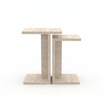 Jorsk C-Shaped Side Tables, Set of 2 (57 cm and 50 cm) — Travertine