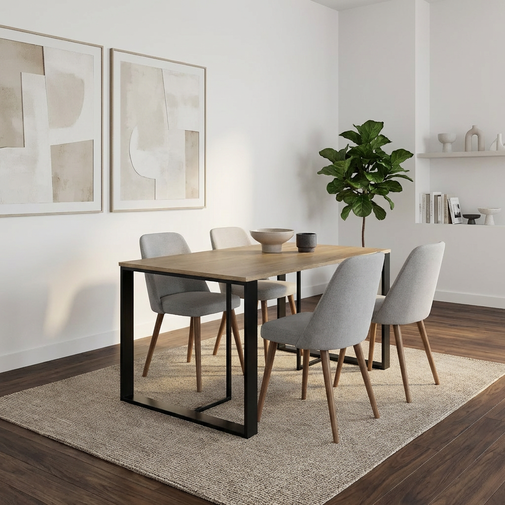 Kilnor 140x80cm Dining Table for 4 with Black Metal Legs — Black Wood / Anthracite
