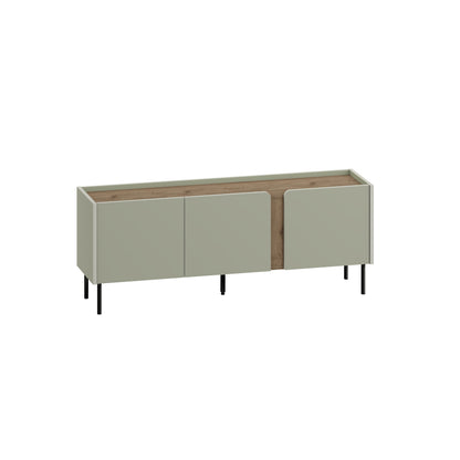 Eskor 140cm TV Stand with 3 Soft-Close Doors & 5 Shelves — Ash Green, Natural Oak