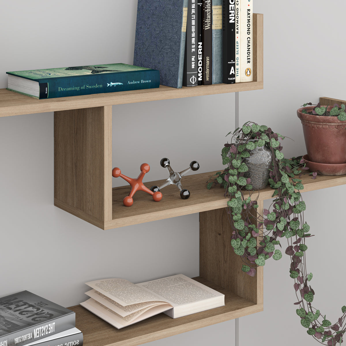 Snerra 119 cm 3-Tier Wall-Mounted Shelf Unit — Natural Oak, image 2