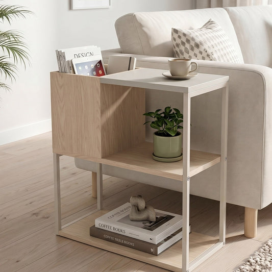 Hasvo 55 cm Multi-Tier Side Table with Cube Storage — Sonoma Oak