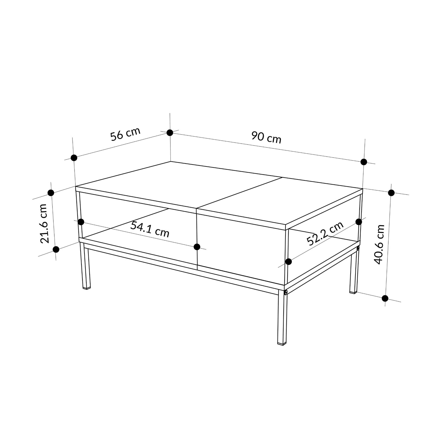 Kailin Modern Coffee Table with Storage – Rectangular Living Room Table with Metal Legs