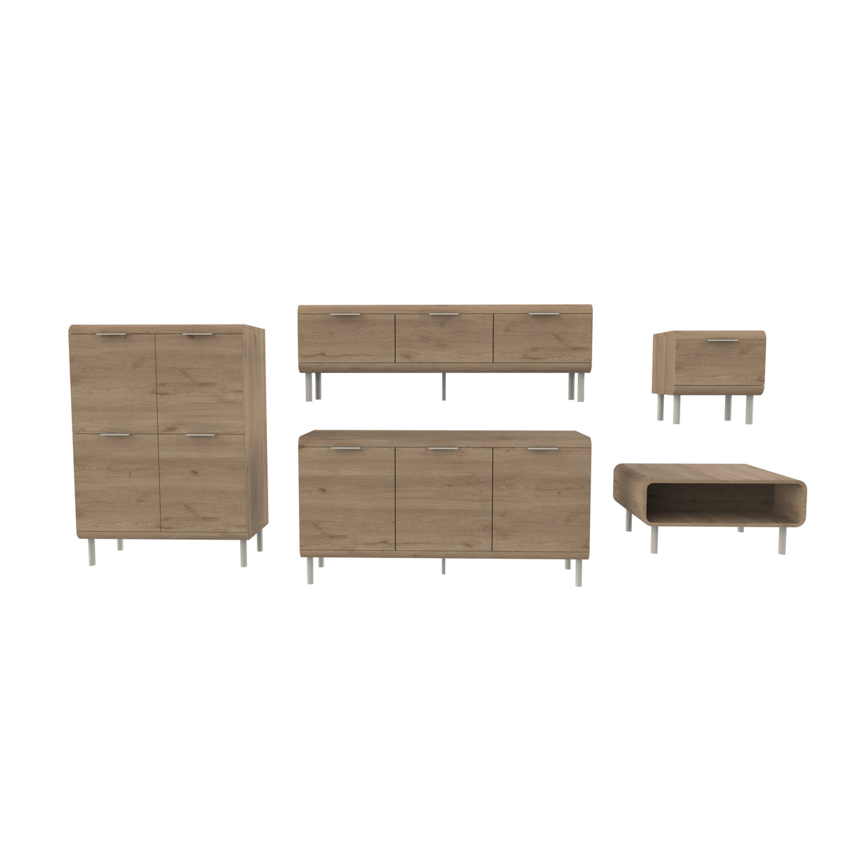 Calvik 5-Piece Living Room Furniture Set with 150cm TV Unit — Natural Oak, image 2