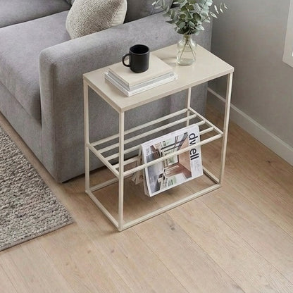 Pemby 55cm Slim End Table with Metal Magazine Rack — Sandstone