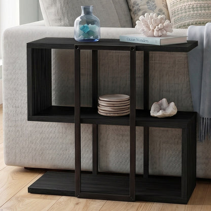 Grelle 56 cm Two-Tier Side Table with Metal Frame — Black Wood